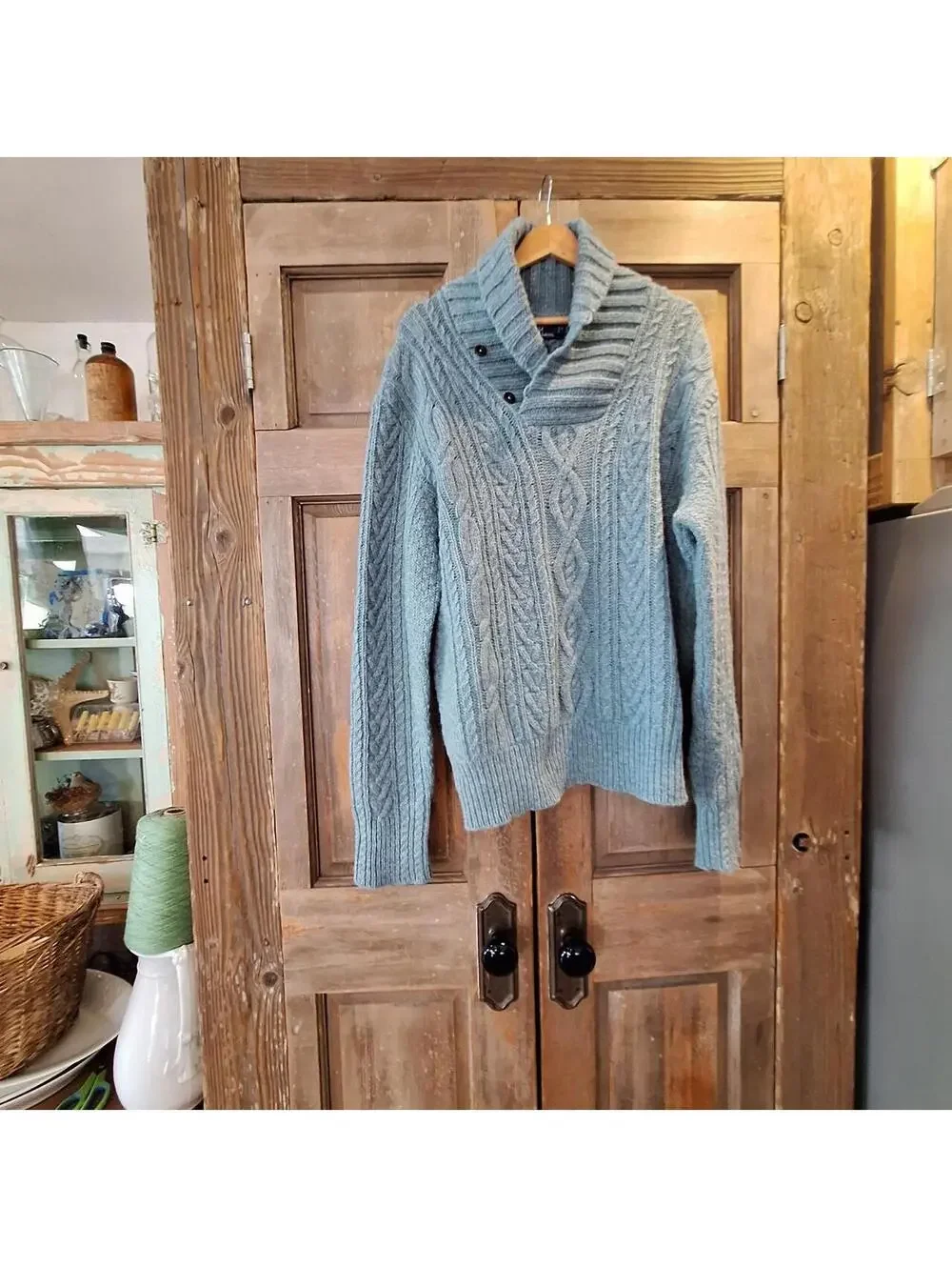 Polo Ralph Lauren Men's Light Blue wool sweater, XL.